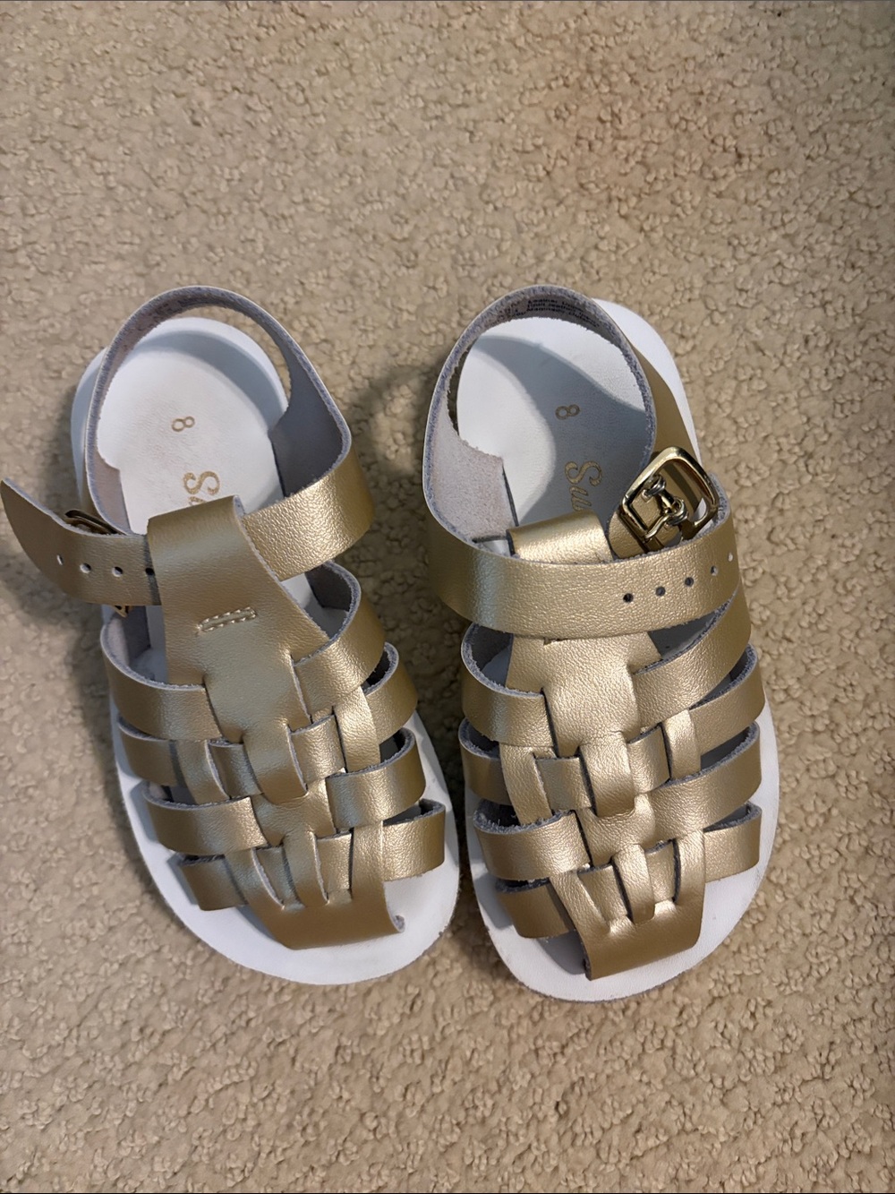 Sun San Kids Metallic Gold Woven Sandals - Adjustable Buckle